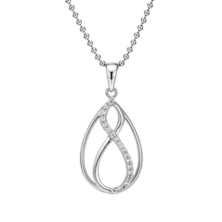 Silver necklace with a double-loop pendant on a white background