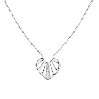 Silver heart-shaped pendant necklace on a white background