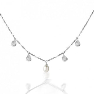 Necklace with teardrop-shaped pearls on a white background