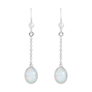 Pair of silver earrings with opal stones on a white background