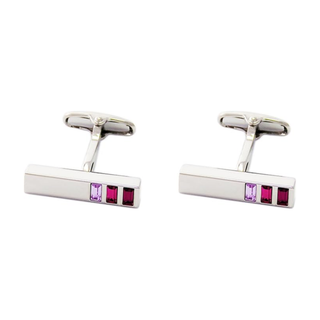 Pink Crystal Rectangular Bar Stainless Steel Cufflinks