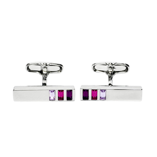 Pink Crystal Rectangular Bar Stainless Steel Cufflinks