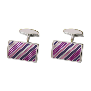 Purple Diagonal Striped Stainless Steel Cufflink