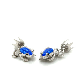 Sterling Silver Blue Enamel Frog Chain Link Cufflinks