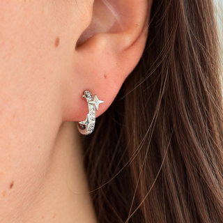 Silver CZ Star Huggie Hoop Earrings