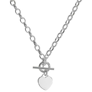 Silver necklace with a heart-shaped pendant on a white background