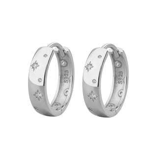 Sterling Silver Large Star Set Wide Hoop Earrings