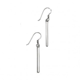 Pair of silver bar earrings on a white background