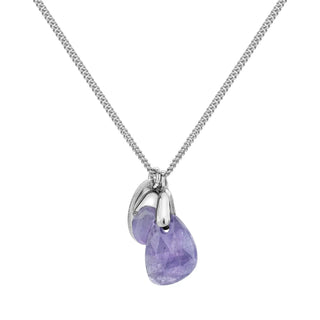 A silver necklace featuring a rose cut tanzanite gemstone pendant.