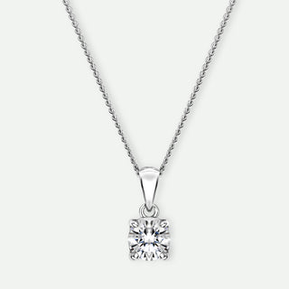 White gold necklace with a diamond pendant on a white background