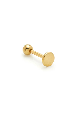 Gold plated titanium barbell earring on a white background