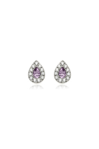 BFF Titanium Amethyst Pear Halo Flat Back Stud Earrings