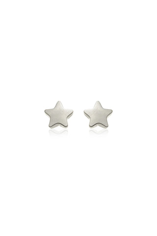 Pair of silver star-shaped earrings on a white background