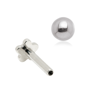 14ct White Gold 3mm Ball Internal Thread Flat Back Stud
