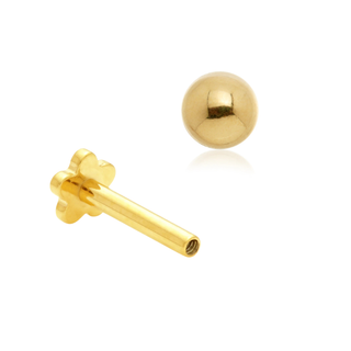 14ct Yellow Gold 2.5mm Ball Internal Thread Flat Back Stud