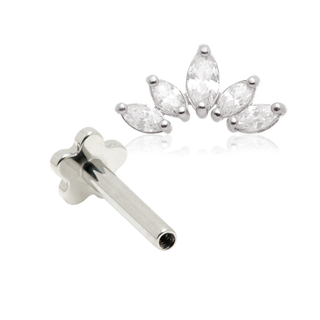 14ct White Gold Marquise Cresent Internal Thread Flat Back Stud