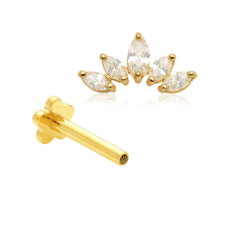 14ct Yellow Gold Marquise Crescent Internal Thread Flat Back Stud