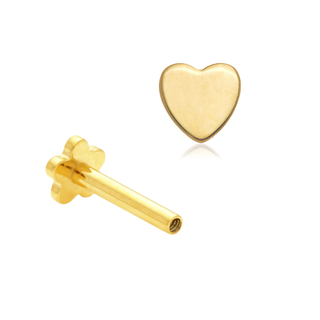 14ct Yellow Gold Heart Internal Thread Flat Back Stud