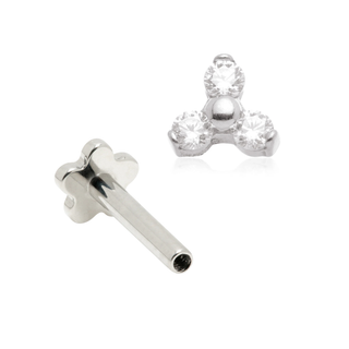 14ct White Gold CZ Trinity Internal Thread Flat Back Stud