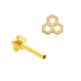 14ct Yellow Gold Honeycomb Internal Thread Flat Back Stud