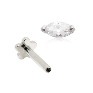 14ct White Gold Marquise Internal Thread Flat Back Stud
