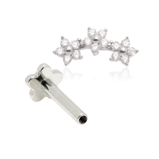 14ct White Gold Flower Crescent Internal Thread Flat Back Stud
