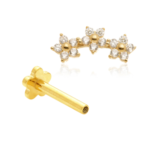 14ct Yellow Gold CZ Flower Crescent Internal Thread Flat Back Stud