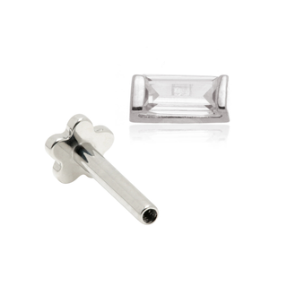 14ct White Gold Jewelled Baguette Internal Thread Flat Back Stud