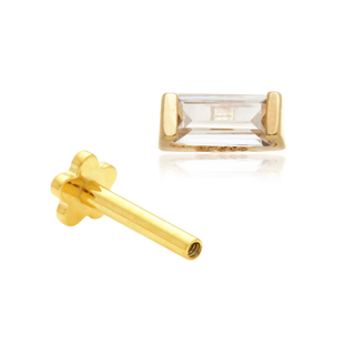 14ct Yellow Gold Jewelled Baguette Internal Thread Flat Back Stud