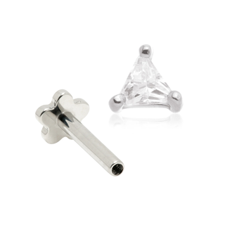 14ct White Gold CZ Triangle Internal Thread Flat Back Stud
