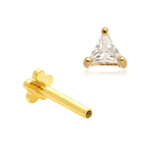 14ct Yellow Gold CZ Triangle Internal Thread Flat Back Stud