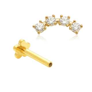 14ct Yellow Gold Jewelled Crescent Internal Thread Flat Back Stud