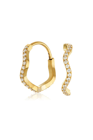 Gold hoop earrings with accents on a white background