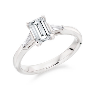 Platinum Emerald Cut & Tapered Baguette Diamond Trilogy Ring