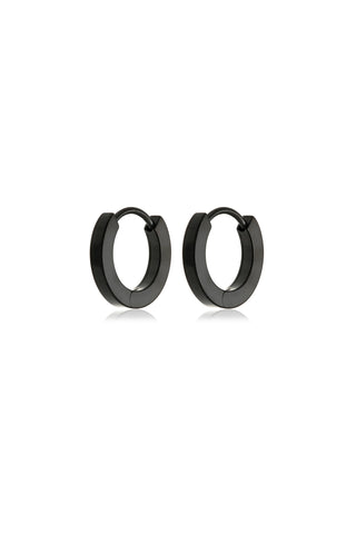 Black hoop earrings on a white background