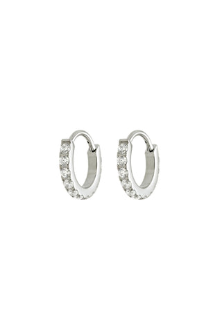 Pair of silver hoop earrings on a white background