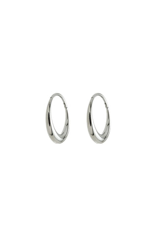 Pair of silver hoop earrings on a white background