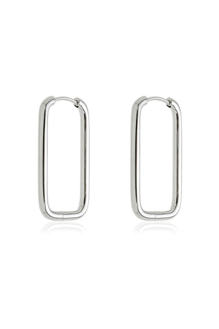 Pair of silver hoop earrings on a white background