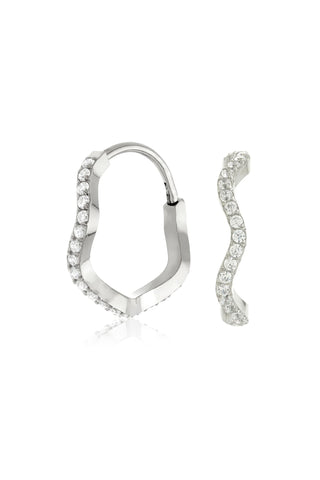 Rina Platinum Titanium Wave Pavé Hoop Earrings