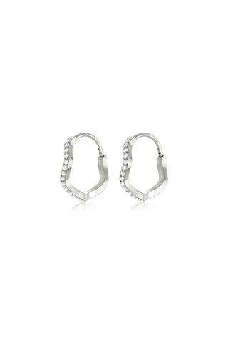 Pair of silver hoop earrings on a white background