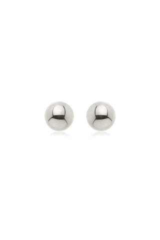 Pair of silver ball earrings on a white background