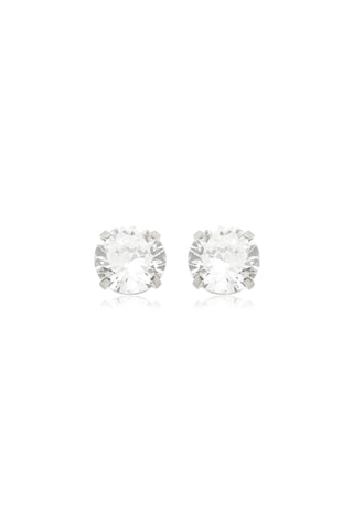 Pair of silver stud earrings on a white background