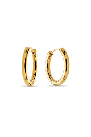 Gold hoop earrings on a white background