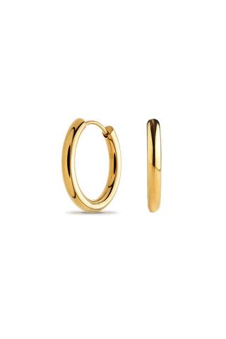 Gold hoop earrings on a white background