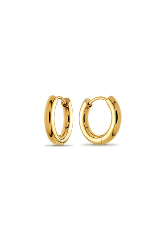 Gold hoop earrings on a white background