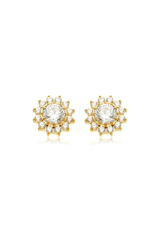 Gold Titanium Jewelled Flower Stud Earrings