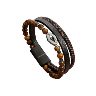 Brown Leather Tiger's Eye Kite Bracelet