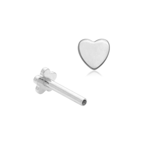 14ct White Gold Heart Internal Thread Flat Back Stud