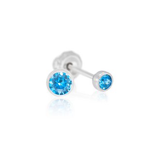 Titanium 4mm Blue CZ Bezel Piercing Earrings