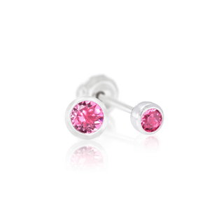 Titanium 4mm Pink CZ Bezel Piercing Earrings